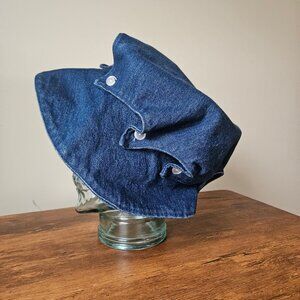Vintage 70s 80s Handmadec Indigo Denim Floppy Hat Bonnet Side Cutouts Vents